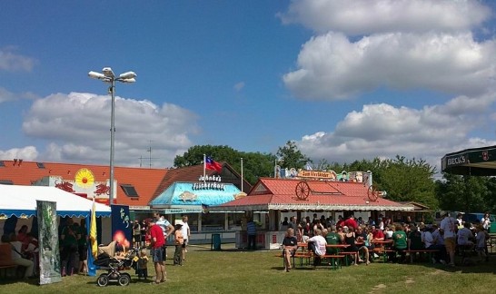 漢堡Bergedorf奧運水上運動訓練中心Allermöhe，第二屆漢堡台灣盃龍舟賽服務區台灣文宣攤位。