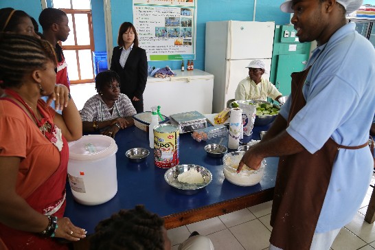 國合會考察團與食品加工計畫推廣戶訪談。