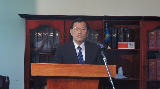 中華民國駐聖露西亞大使章計平在典禮中致詞