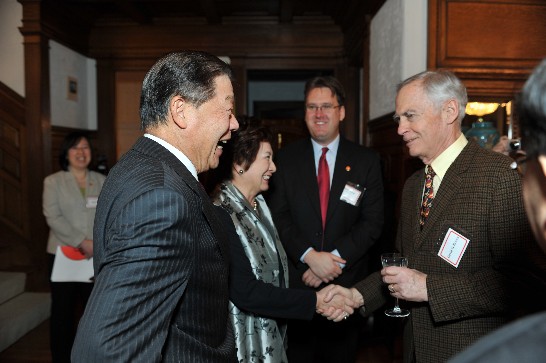 Ambassador Jason C. Yuan chatting with Adjunct Professor David Brown of the Johns Hopkins University SAIS China Studies program and Asia Society DC Office Director Matthew Stumpf.