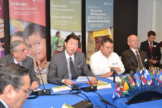 Rep. Shen delivers his remarks during the PADF Belize Coastal Community Resiliency Ceremony on June 9, 2015.