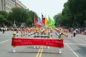 Taipei First Girl's High School Band marches down Constitution Avenue during the 2006 Independence Day Parade in Washington, D.C.