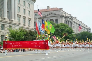 Taipei First Girl's High School Band marches down Constitution Avenue during the 2006 Independence Day Parade in Washington, D.C.