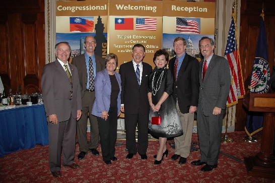 Congresswoman Ileana Ros-Lehtinen (R-FL) and Congressmen Tom Tancredo (R-CO), Rick Larsen (D-WA), Patrick Kennedy (D-RI) and Mike Ferguson (R-NJ) attend the Congressional Welcoming Reception in honor of Ambassador and Mrs. Jason C. Yuan on September 16, 2008.