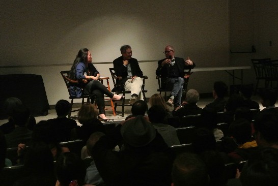 李安與劇作家James Schamu對話，左為杜克大學教授Eileen Chow(引言人)