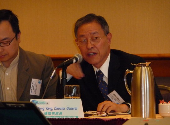 駐波士頓辦事處處長楊國棟8月21日於劍橋市Le Meridian Hotel所舉行的「行政院97年延攬海外科技人才訪問團」攬才活動開幕式中致詞。