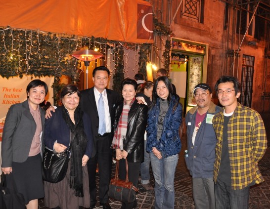 Ambassador and Mrs Wang stand with their guests.