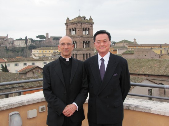 Ambassador Wang with Rector Msgr. Juan Carlos Dominguez