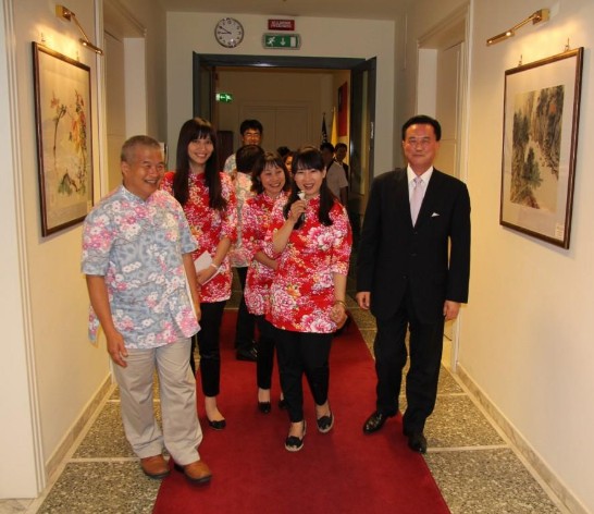 Ambassador Wang shows the Chancery to the group
