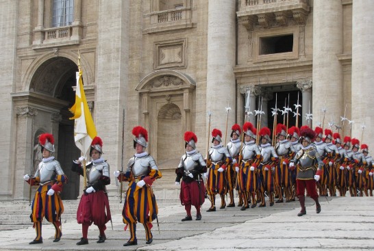 After the message, the Swiss Guards leave St. Peter’s Basilica.