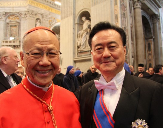 Ambassador Wang with the newly-elected Cardinal John Tong Hon from Hong Kong.