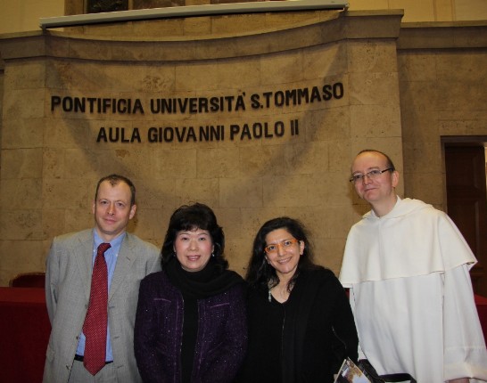 Dr. Meng-lan Huang (2st from left) and Prof. Antonella Tulli (2st from right) with Rev. Fr. Philippe-André Holzer, Dominican, (1st from right) and Philosophy Prof. Stéphane Bauzon (1st from left)