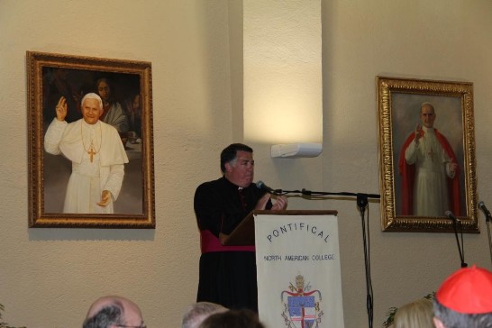 Rector Msgr. James F. Checchio addresses the audience.