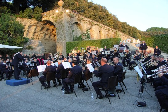 The classical music orchestra performing during the reception.