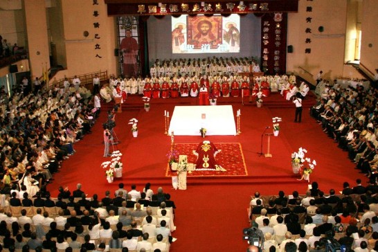 A view of the funeral service of Cardinal Shan which was attended by 5000 people.