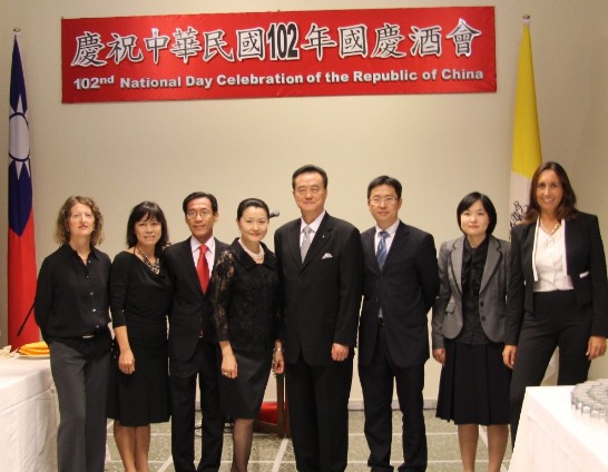 Group picture: Ambassador and Mrs. Wang with the Embassy Staff.
