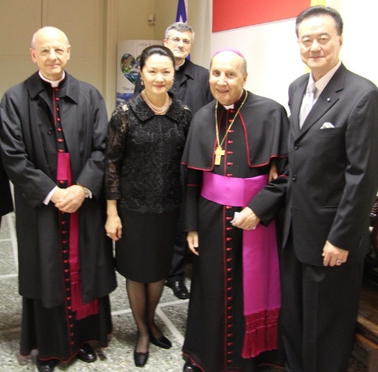 Ambassador and Mrs. Wang (1st and 3rd from right) with Opus Dei Prelate Archbishop Echevarría (2nd from right).