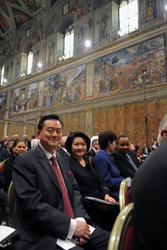 Ambassador and Mrs. Larry Wang (1st and 2nd from left) attend the special concert inside the Sistine Chapel.