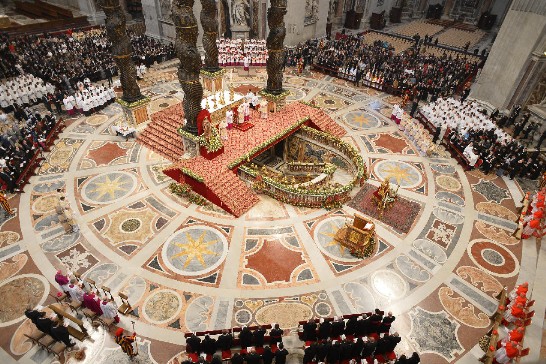 A view from above of the inside of St. Peter’s Basilica during the Holy Mass of January 1st, 2013.