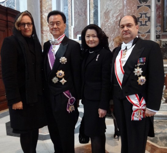 Ambassador and Mrs. Larry Wang (middle) with SMOM Ambassador to Bulgaria and Mrs. Camillo Zuccoli.