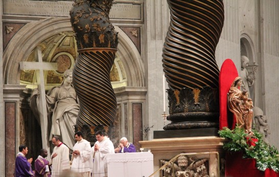 A moment of prayer led by Pope Benedict XVI during the Mass.