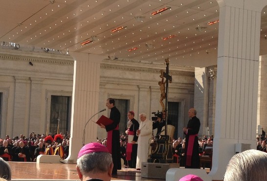 Pope Benedict XVI during his last audience of Wednesday, February 27, 2013.