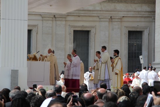 A view of Pope Francis during the canonization Mass.