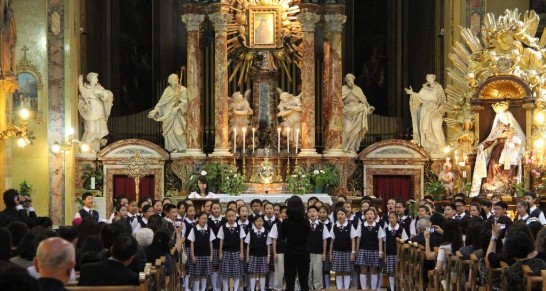 The Fu-Hsing Private School Choir performs inside the Church of Santa Maria in Traspontina, a concert organized by Ambassador Larry Wang. 
