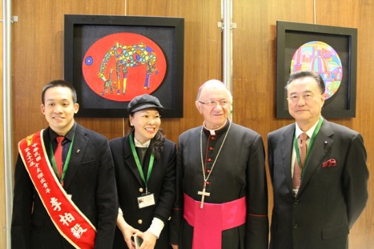 Group picture with Archbishop Zimowski (2nd from right), Ambassador Larry Wang (1st from right), Leland (1st from left) and his mother Karen (2nd from left).