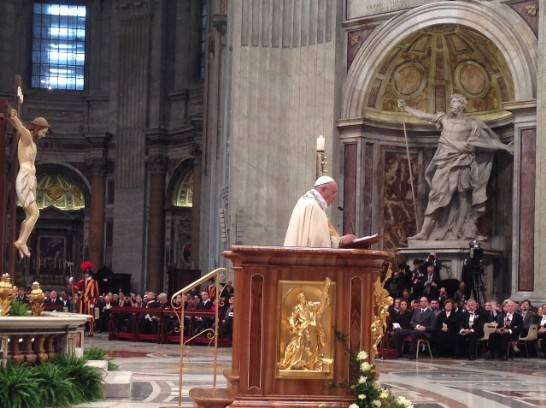 Pope Francis presents the official Bull of Indiction of the Extraordinary Jubilee of Mercy.
