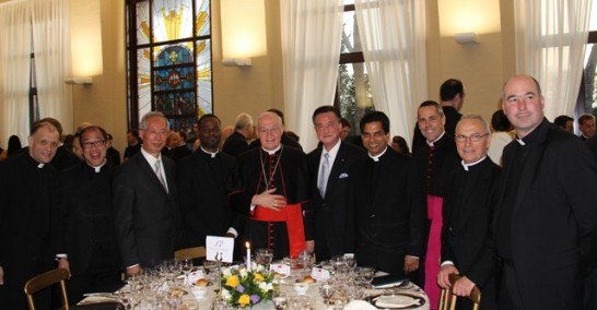 The guests of Ambassador Larry Wang: from left Fr. Becchina, Fr. Goh, Sir Chiang, Fr. Dubois, Cardinal Ouellet, Ambassador Wang, Fr. Kodithuwakku, Msgr. Cihak, Msgr. De Gregorio and Msgr. Palombella.