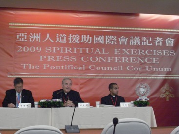Cardinal Cordes presides over Press Conference at the beginning of the Spiritual Exercises.