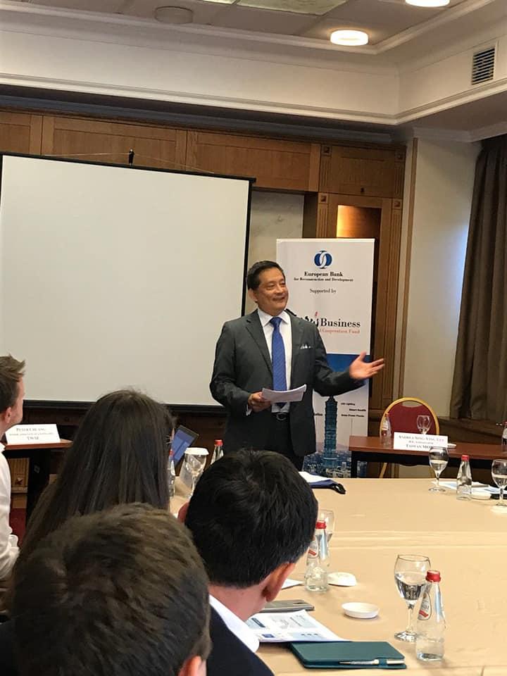 2019.05.29李大使應邀於歐洲復興開發銀行(EBRD)與北馬其頓證交所辦理之「隱形冠軍計畫」工作坊致詞