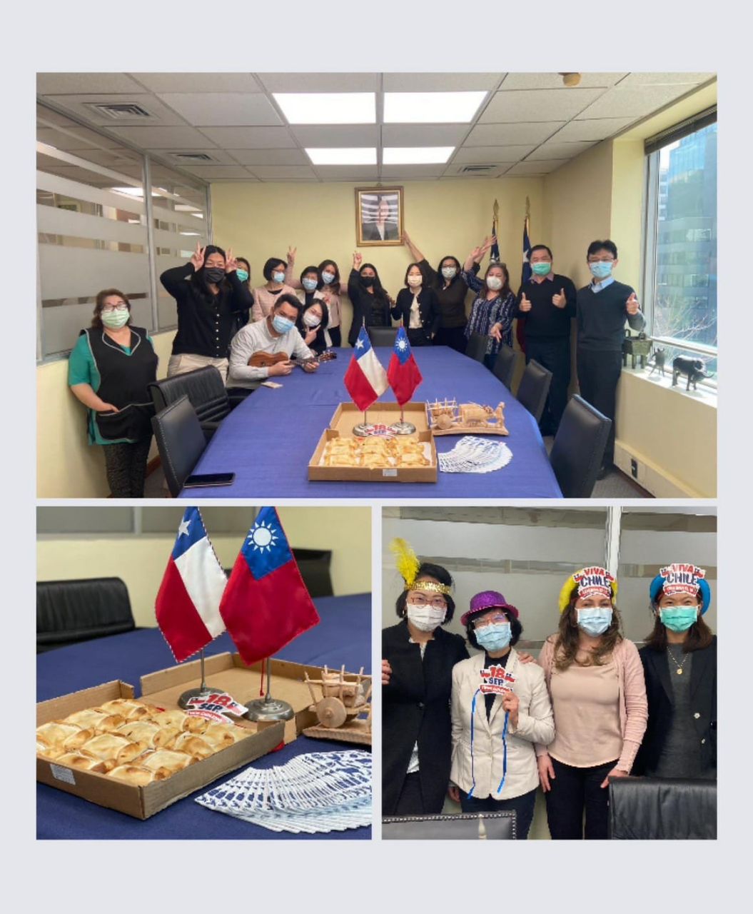 9月18日為智利國慶日，代表處特準備傳統應景點心--餡餅，與當地雇員歡慶同樂。