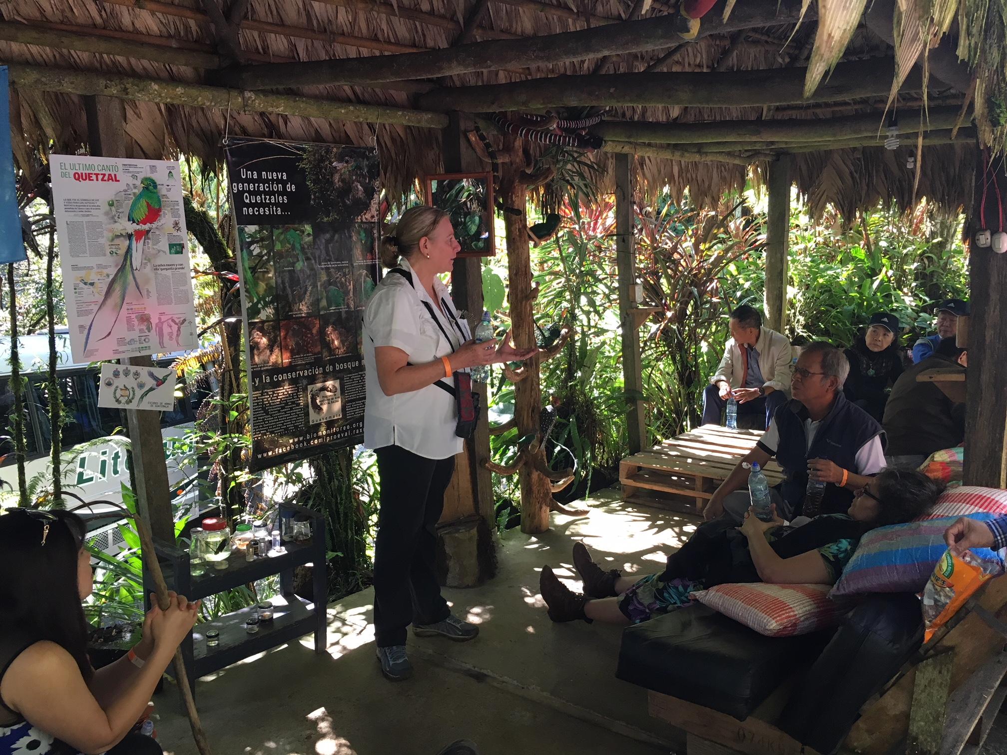 與會團員聽取導覽員解說自然生態及瓜國quetzal國鳥棲習特性