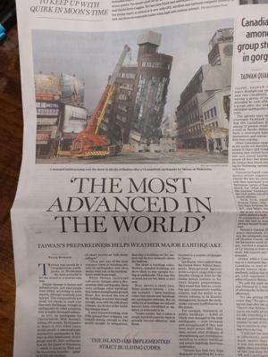 加拿大「國家郵報」(National Post)評論「全球最先進：台灣如何能在經歷嚴重地震中將傷亡人數降至最低」