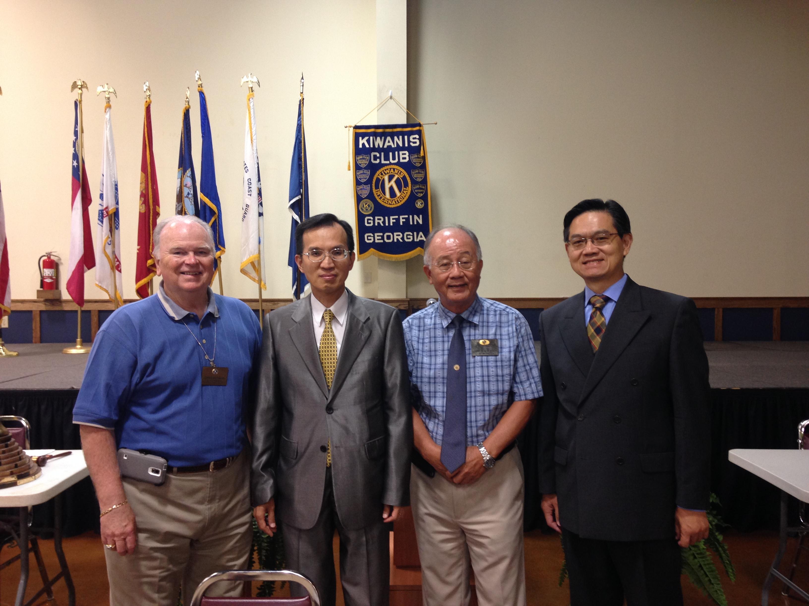 From left: Johnie McDaniel, Chairman of Kiwanis Club of Griffin, DG Steven Tai, UGA Professor Dr. Chang, Chung-Jan, Tony Tai, TECO officer