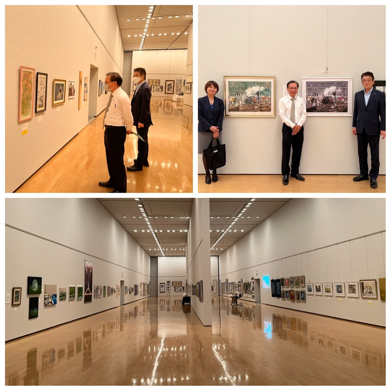 金原芳山・IFA国際美術協会会長(右上写真の右)と記念撮影する張永賢・駐大阪弁事処副処長および林育柔・文教課長