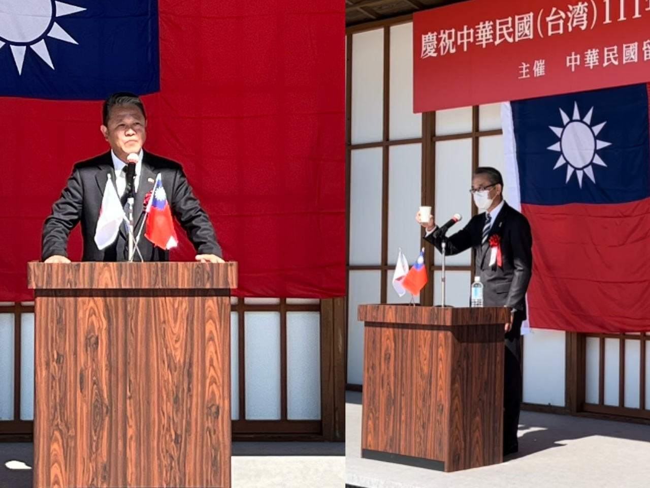向明徳・駐大阪弁事処長が四国華僑総会主催の中華民国111年国旗掲揚式
