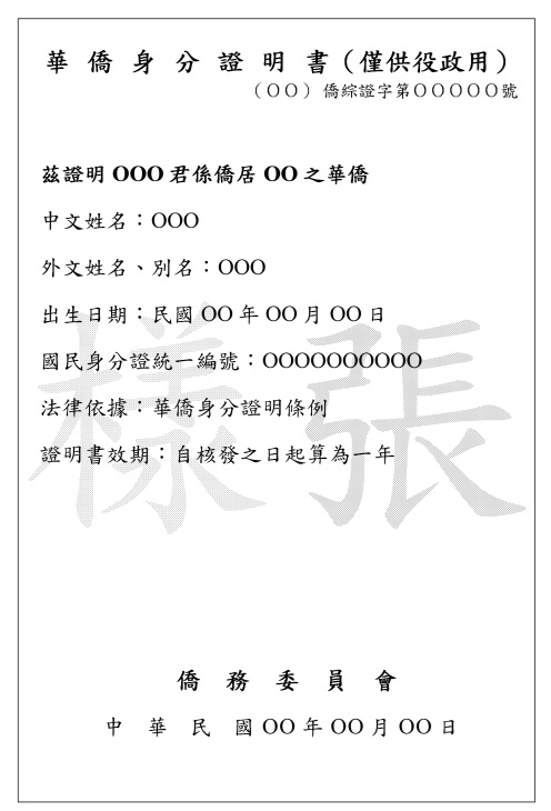 役政用證明書樣張