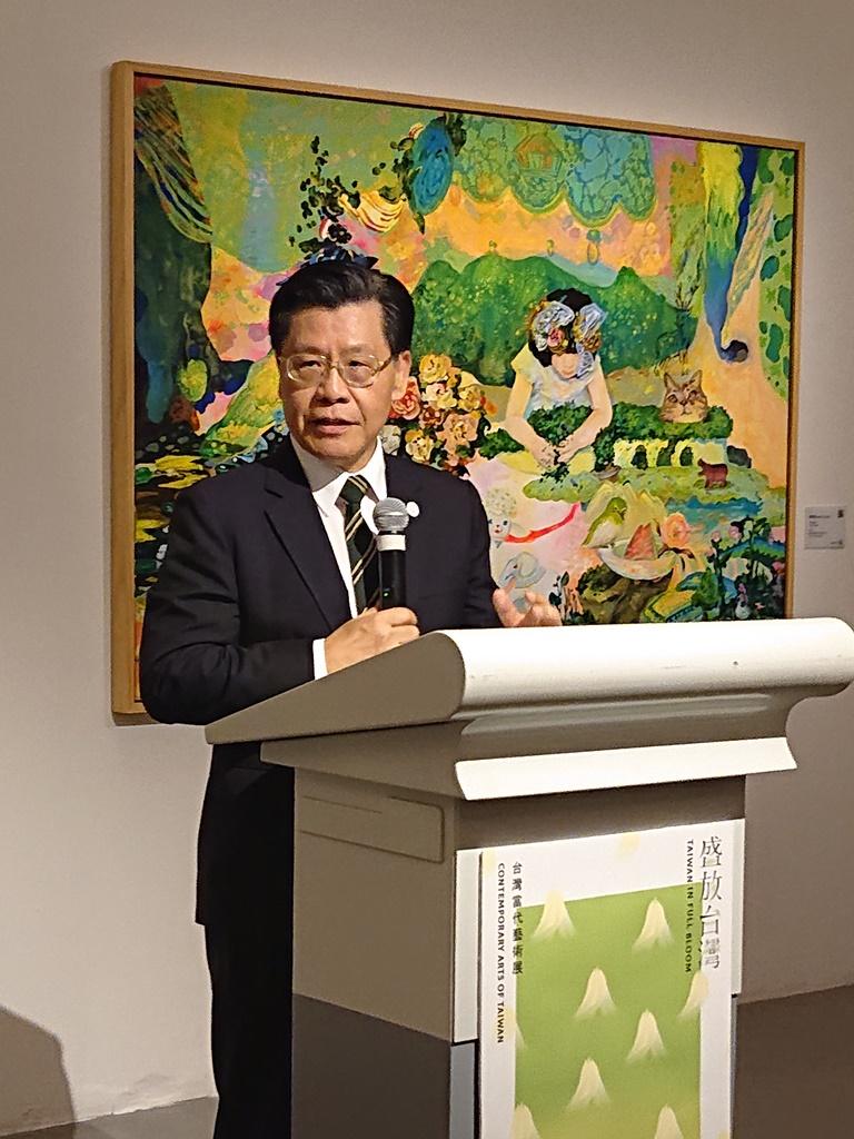 梁國新代表在「盛放台灣--台灣當代藝術展」開幕典禮致辭。(108年10月4日)