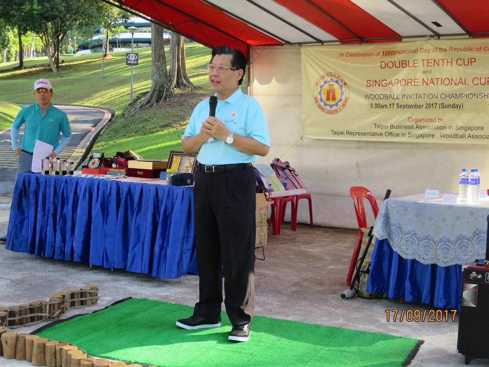 Representative Francis Liang delivering his address at the ROC 106th Double Tenth Woodball Invitation Championship.